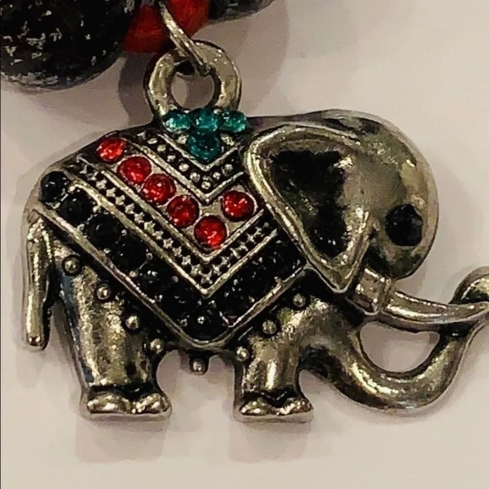 Elephant charm pendant colorful crystals leather - Picture 8 of 9